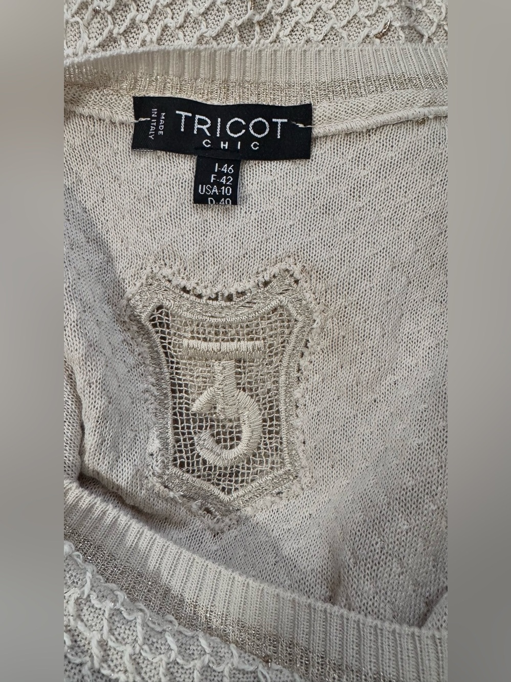 Tricot Chic Italy Metallic Knit Maxi Dress w/Slip Ivory Size 10 - Picture 6 of 16